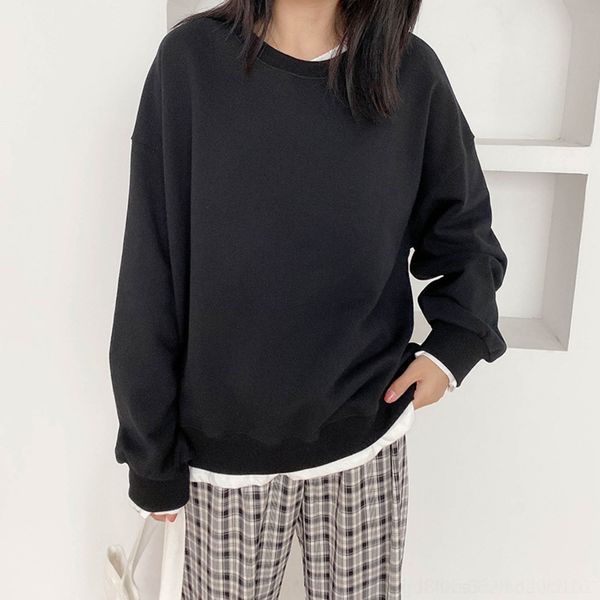 

3rzo3 self-made fake pullover two-piece round neck pullover women's autumn 2020 sweater new korean style loose muuix 9200 casual, Black