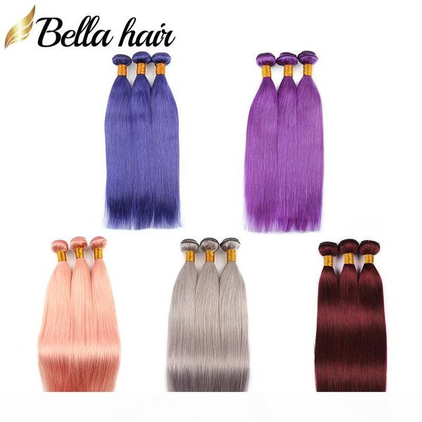 

9a 3pcs lot colorful hair extensions pink blue green purple grey red colors human hair weaves bundles julienchina bella hair factory outlets, Black