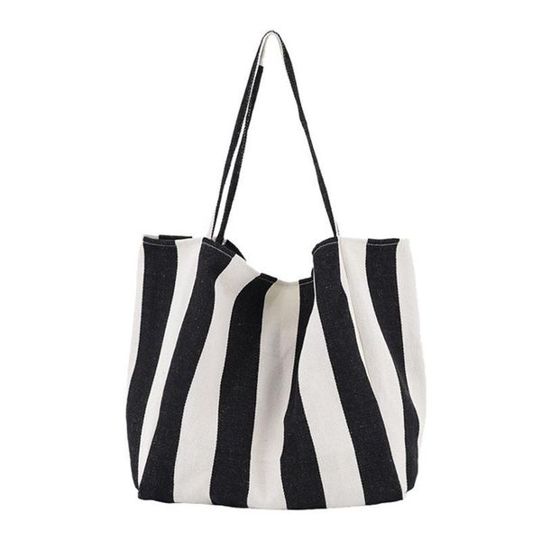 

gina tang striped canvas shoulder bags women shopping bag light wight tote bags purses casual bag for ladies