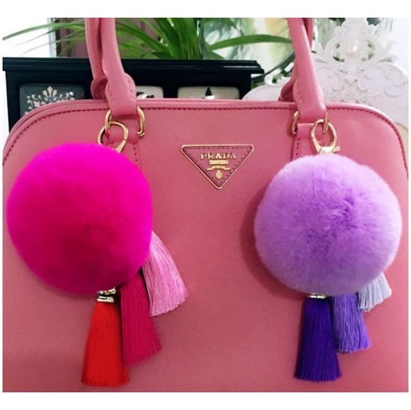 

cutetassel pompom tassel car keychain pendant fur ball key chain real rabbit fur plush fur key ring holder eh404 f wmtnby, Silver