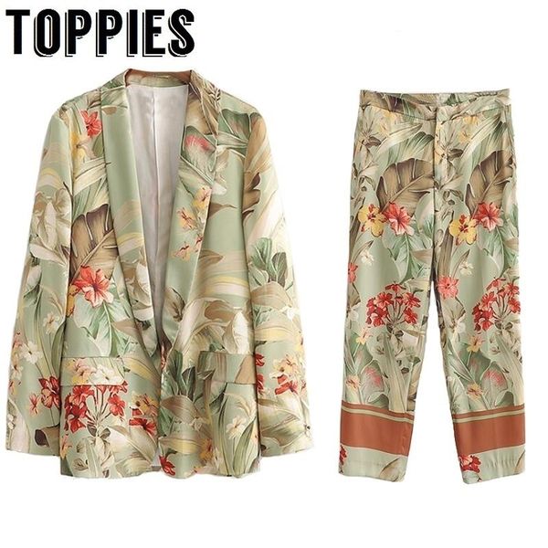 Sommer Anzug Set Freizeit Kimono Blazer Jacke Hohe Taille Gerade Hosen Zwei Stück Set Blumendruck Urlaub Kleidung Frauen 201120