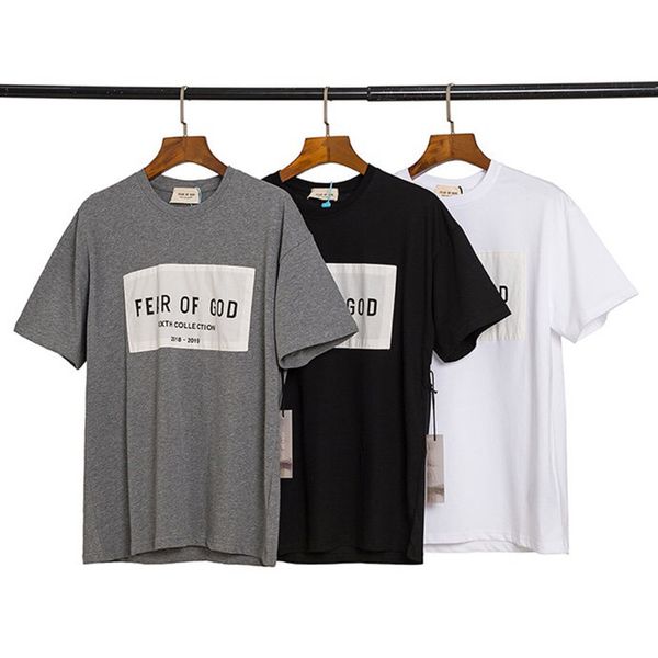 

2020 spring summer 6th fear of god sixth collection patch sticker tee skateboard cool tshirt fog men women short sleeve casual t shirt, White;black