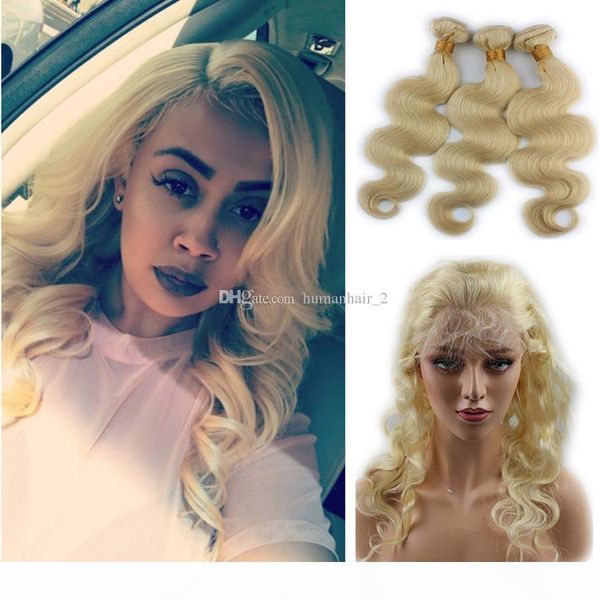 

613# brazilian body wave human hair bundles blonde virgin hair weave bundles with 22.5*4*2 pre plucked 360 lace frontal closure, Black;brown