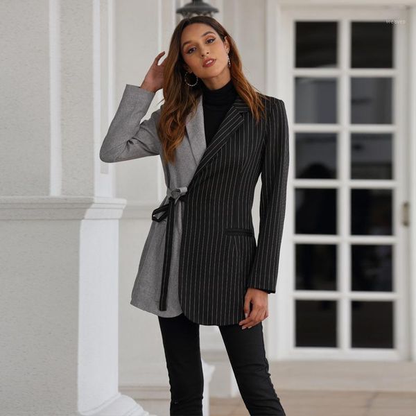 

suit-dress 2019 autumn wind all-match spelling color modern commute suit loose coat1, Black