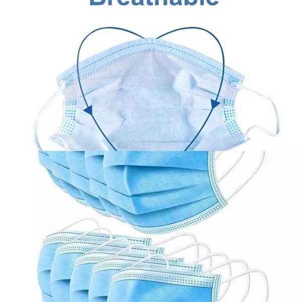 

unisexmouth 3 layer ear-loop face masks cover 3-ply non-woven disposable dust mask soft breathable outdoor par