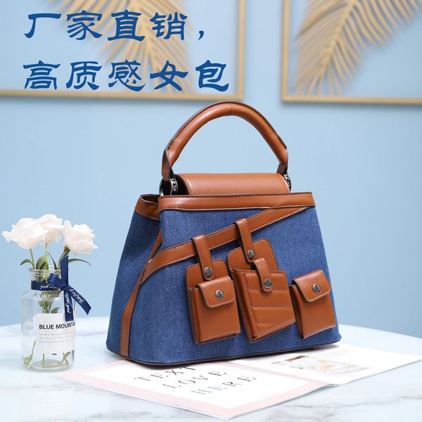 

2020 fashion pu portable crossbar denim tote waist personalized women's bag