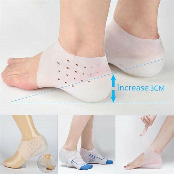 

invisible height lifting increase socks heel pad silicone insoles cushion, Black;white