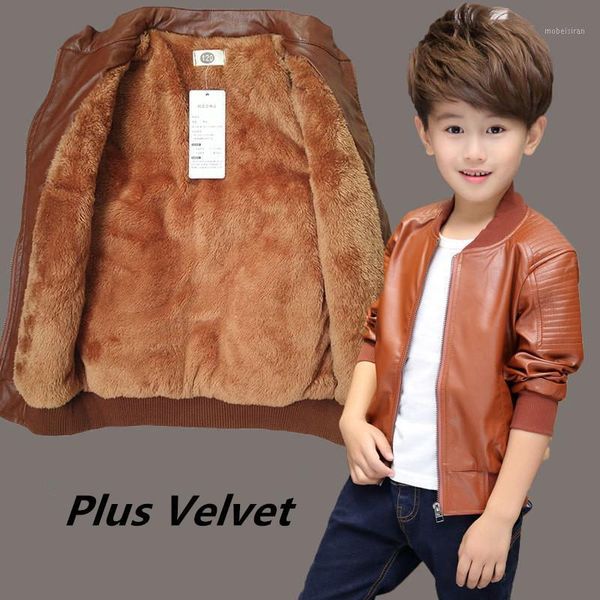 

boys winter pu leather jacket coat children winter thick velvet school kids waterproof windproof warm clothes outwears1, Blue;gray