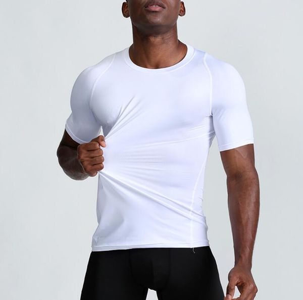 

men's polos t -shirts sports tight-fitting quick-drying breathable fitness clothing tees basketball running training riding compression, White;black