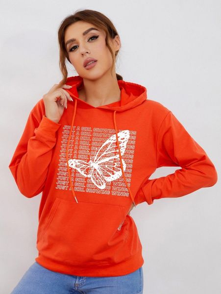 

slogan and butterfly print hooded sweatshirt a6qp#, White;black