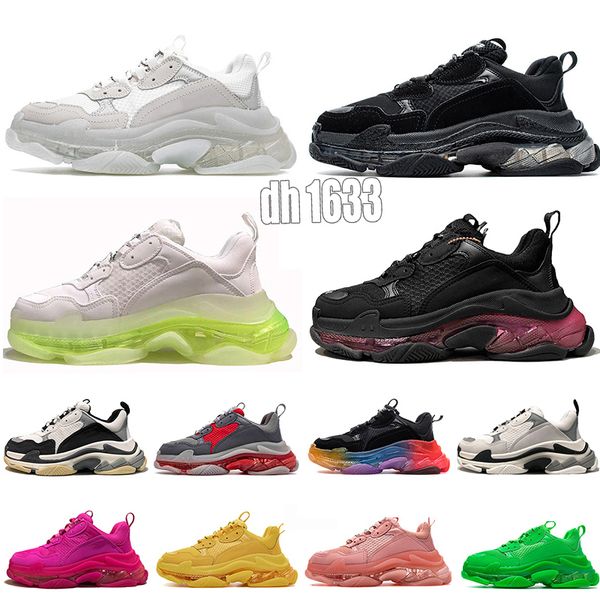 

2022 arrival fashion clear sole shoe crystal bottom paris 17fw triple s women mens balck white casual shoes vintage dad platform trainers sp, White;red