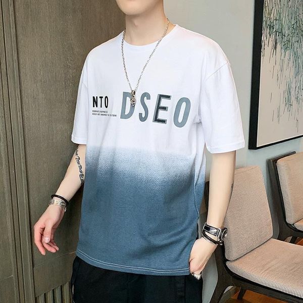 

men's short summer new round neck i fun gradient pullover casual half sleeve t-shirt, White;black