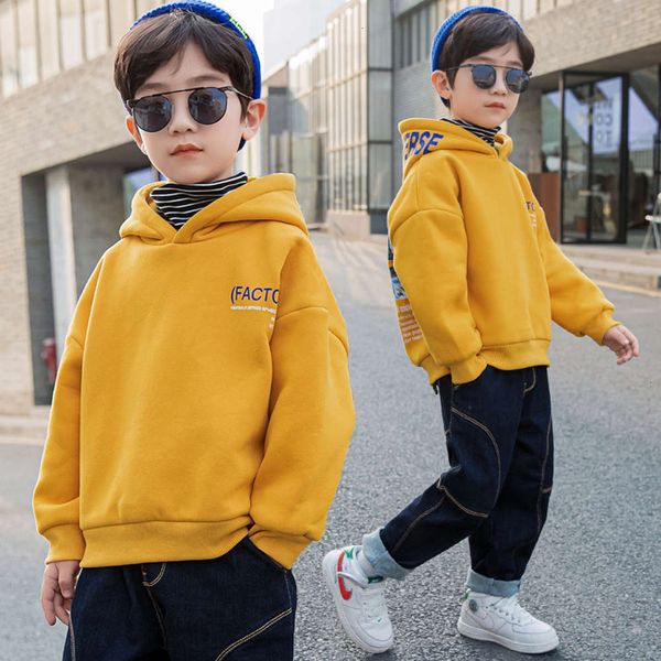 

2020 boys' children's sweater new autumn winter hooded and bottomed top, Black