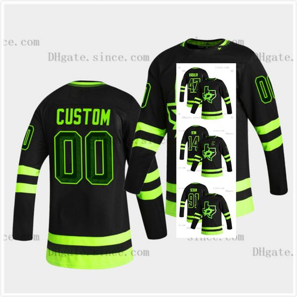 

dallas stars 2021 blackout third jersey s-6xl seguin jamie benn john klingberg miro heiskanen alexander radulov roope hintz corey perry, Black;red
