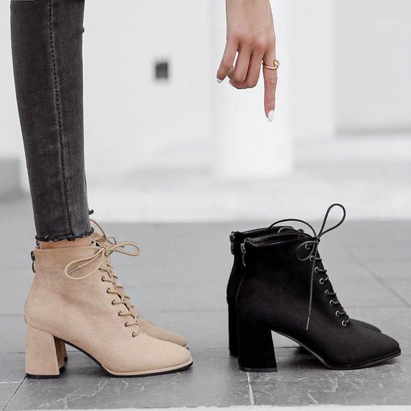 

boots women 2021 chunky lace-up high heel shoes for ankle1, Black