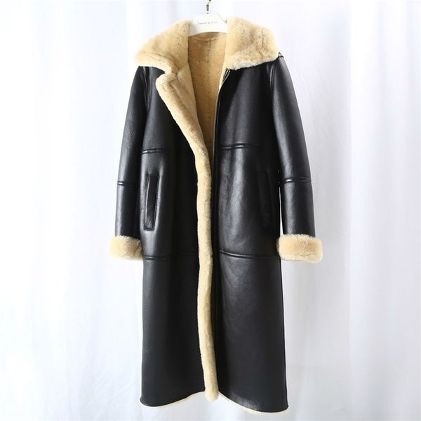 

oftbuy new brand real fur coat winter jacket women natural genuine leather merino sheep fur thick warm outerwear streetwear 201212, Black