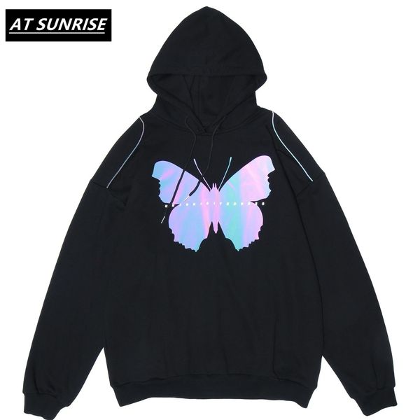 

at sunrise reflective butterfly print hooded sweatshirts hoodies streetwear men hip hop casual pullover black hoodie hipster 201126