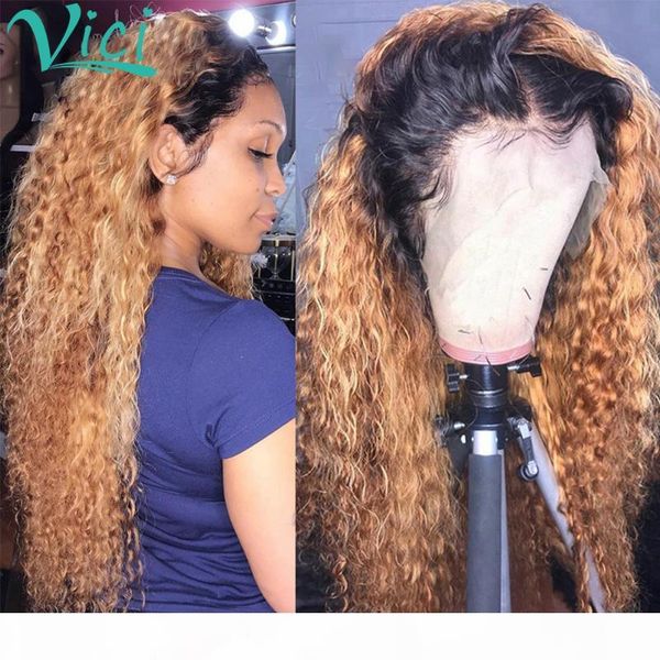 

ombre curly lace front human hair wigs for women 1b27 brown color 13x4 lace wig brazilian remy hair bleached knots pre plucked, Black;brown