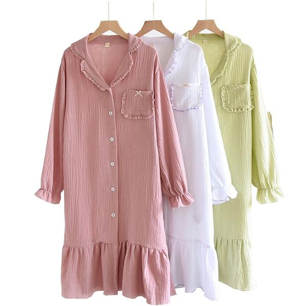 

women's sleepwear autumn & winter girls cute sleep dress princess style ruffle solid color soft loose full cotton long sleeve, Black;red