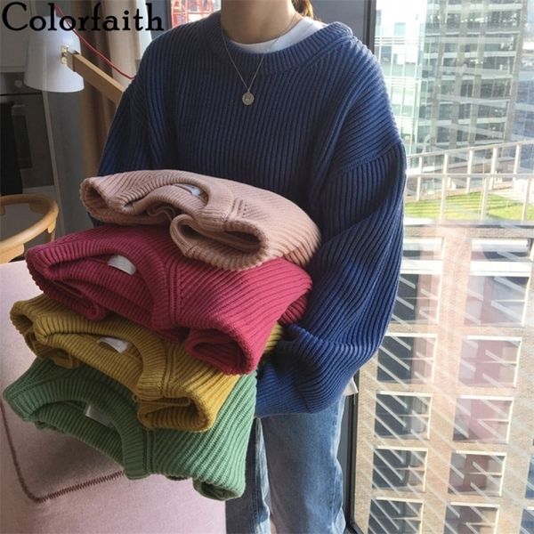 

colorfaith new autumn winter women's sweaters pullover stylish oversize minimalist solid lady pink sweet sw18129 201023, White;black