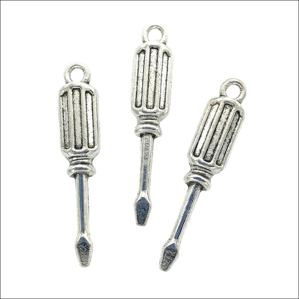 Лот 100шт отверткой антикварные тибетские серебряные подвески подвески для ювелирных изделий изготовление серьги ожерелье браслет цепные аксессуары для ключей 31 * 6 мм DH0780