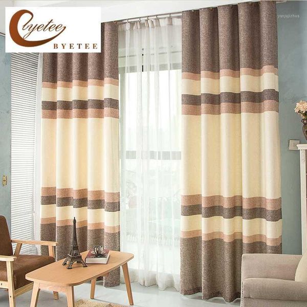 

{byetee}luxury faux cotton linen strip curtains for living room door drapes european modern elegant bedroom shade curtain1