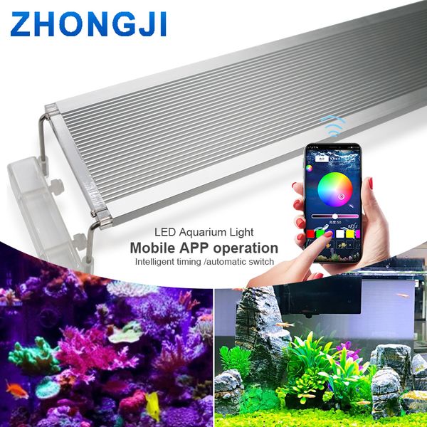 Zhongji Marine Aquarium Light Bracket RGB LED Lâmpada para aquário LED iluminação de peixes de peixes LED luzes aquário 30cm 60cm 70cm y200922