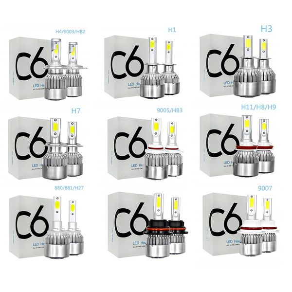 2 pièces/paire 9006 C6 LED phares de voiture 72W 7600LM COB Auto phares ampoules H1 H3 H4 H7 H11 880 9004 9005 9006 9007 voiture style lumières