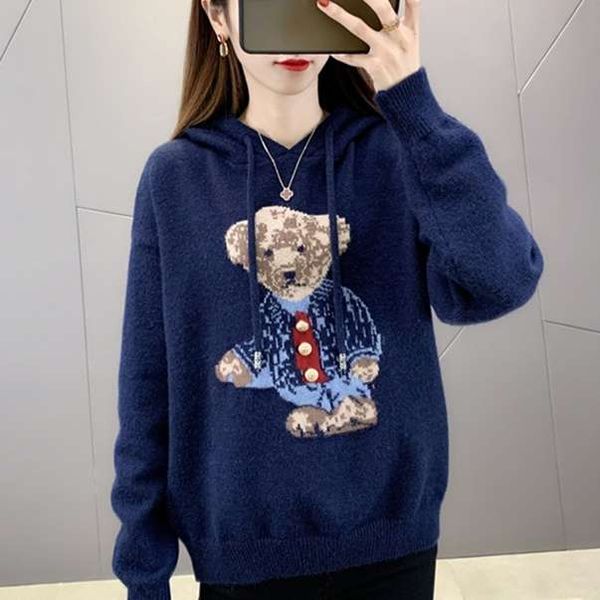 

bear hooded women's 2020 new korean version loose autumn and winter wear foreign fashion ins small, Black