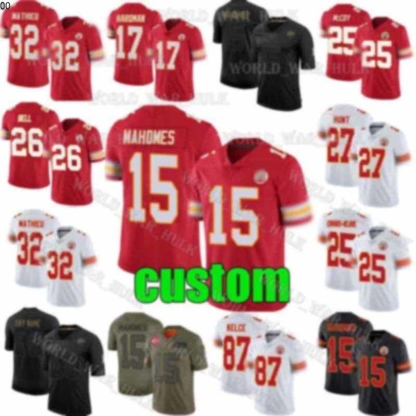 

custom kansas city chief jersey patrick mahomes 17 mecole hardman sammy watkins 26 le'veon bell 19 marcus kemp 31 priest hol, Black;red