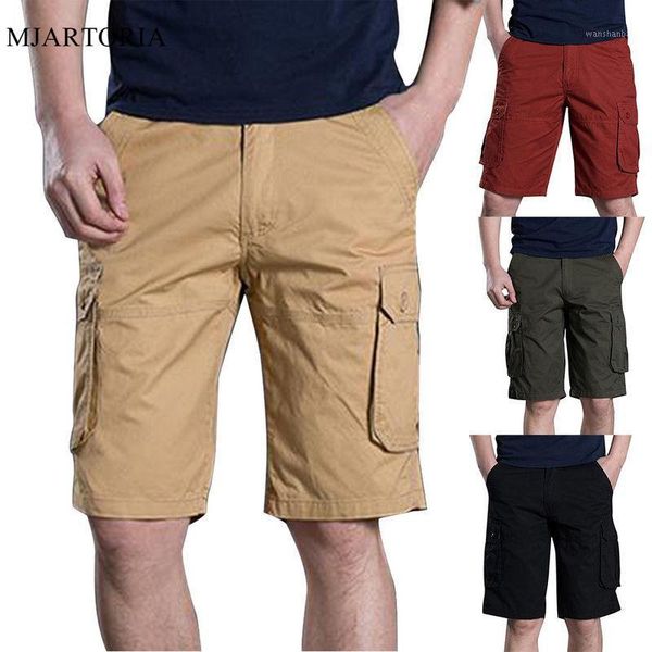 

mjartoria new summer brand men casual solid color loose cargo shorts male slim fit larger size multi-pocket short pants overalls1, White;black