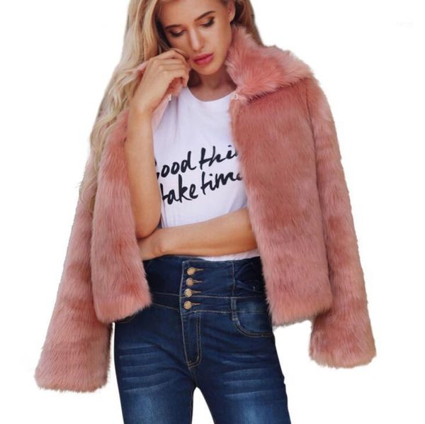 

women winter fashion faux fur coats in 4 colors short fluffy long sleeved jackets warm coats s-3xl1, Black
