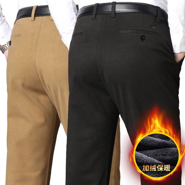 

2020 winter plush thickened suede casual loose middle aged men's dad wool pants, Black