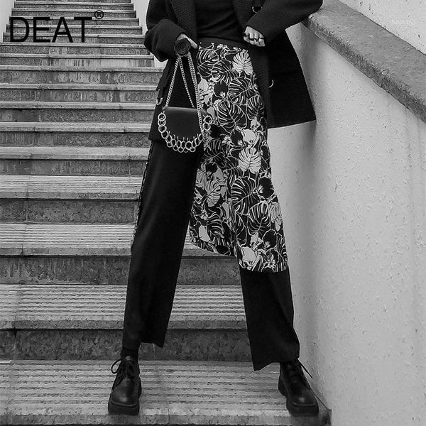 

deat] high elastic waist spliced print fit color trousers new loose fit pants women fashion tide spring autumn 2019 13e6481, Black;white