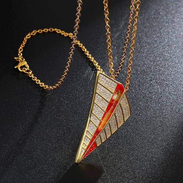 

hip hop paper airplane pendant necklace for men golden silver rhinestone luxury necklace chain fashion jewelry