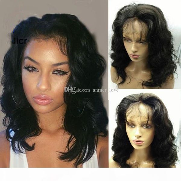 

good quality short bob brazilian lace front wig water wave wig virgin human hair wigs for women full lace wig with baby hair, Black;brown