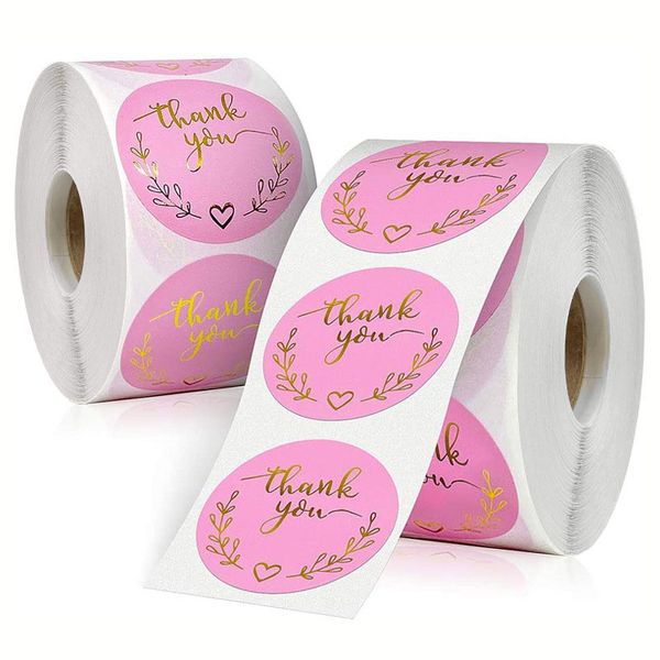 

new pink paper label foil thank you stickers scrapbooking 1.5'' 500pcs wedding envelope seals handmade stationery sticker