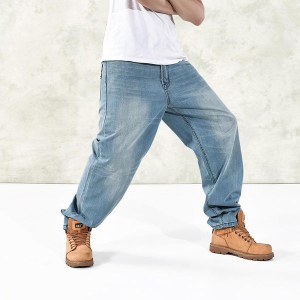 

men's jeans 2021 hip hop men fat baggy skateboard denim pants plus size1, Blue