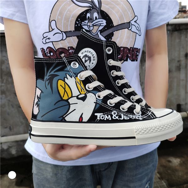 

men's spring black canvas high comfort cartone casual sneakers new arrivals men vulcanize shoes zapatillas hombre 2020