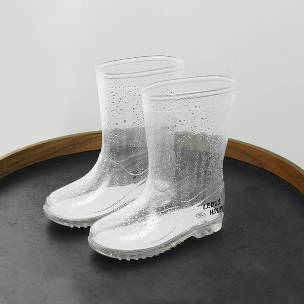 

kids fashion rain boots girls boys children thick bottom non-slip transparent rainboots waterproof overshoes water rubber shoes, Black