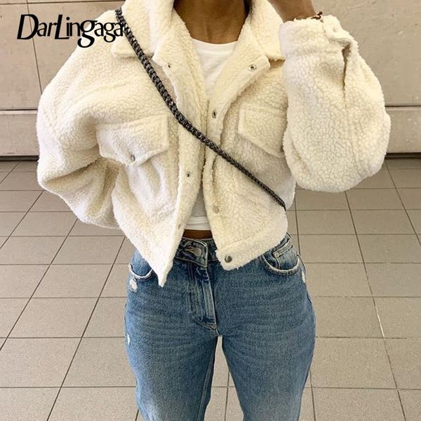 

fashion lamb wool autumn winter coat women jacket fleece shaggy warm cropped jackets overcoat single breasted outwear, Black;brown