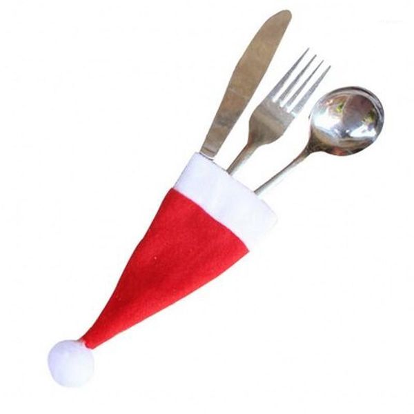 

8 pcs xmas mini hats cute knives and forks dinnerware cover pouch bag hat silverware holders table decoration1
