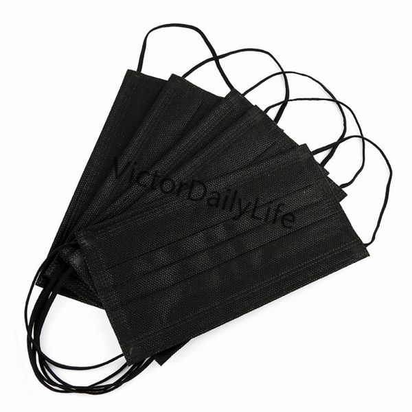 

3 disposable face black mask layer balck dust mouth masks cover 3-ply non-woven