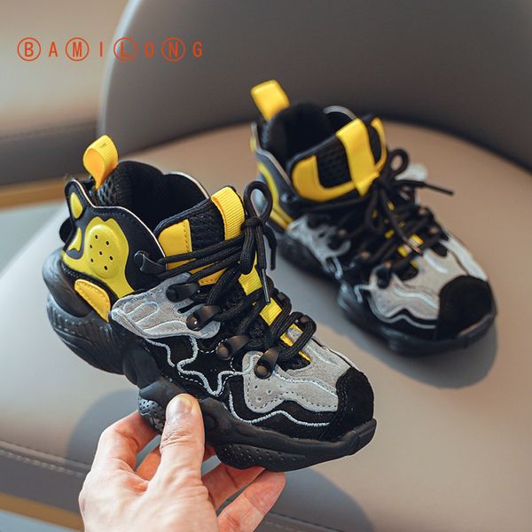 

bamilong осенние детские кроссовки мальчики баскетбол спортивные обувь высокое качество дышащие бегущие детские повседневные обувь b305 y201, Black