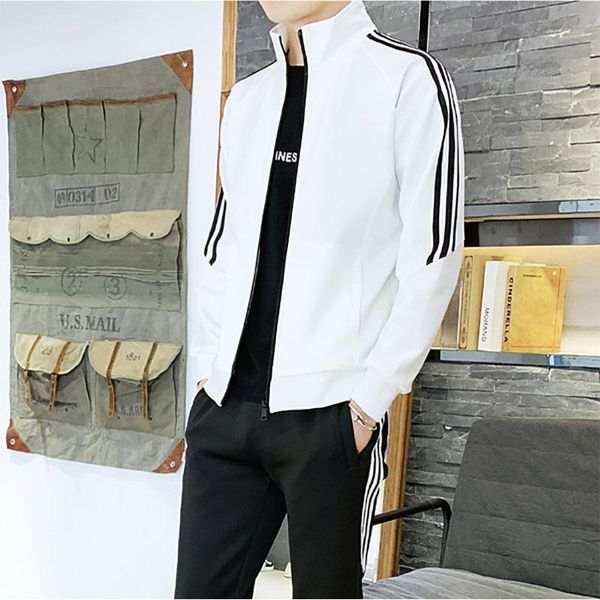 

solid color striped outdoor sports jacket, casual polyester imitation cotton suit-black red blue white1
