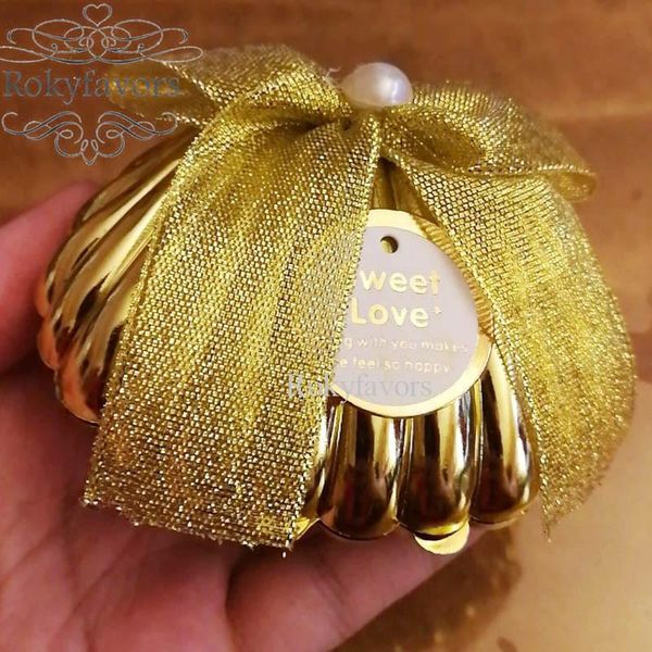 

12pcs gold seashell candy boxes wedding favors boxes beach themed party table sweet decors birthday event gift holder supplies