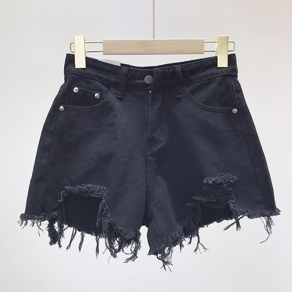 

2021 new summer all-around high-waist fashion loosen show thin size big hole burr water wash denim pants for woman an9u, Blue