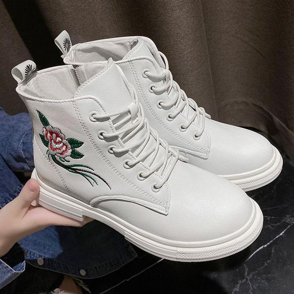 

2021 fashion boots women winter shoes thick sole young ladies ankle boots thick sole flowers shoes winter female footwear, Black