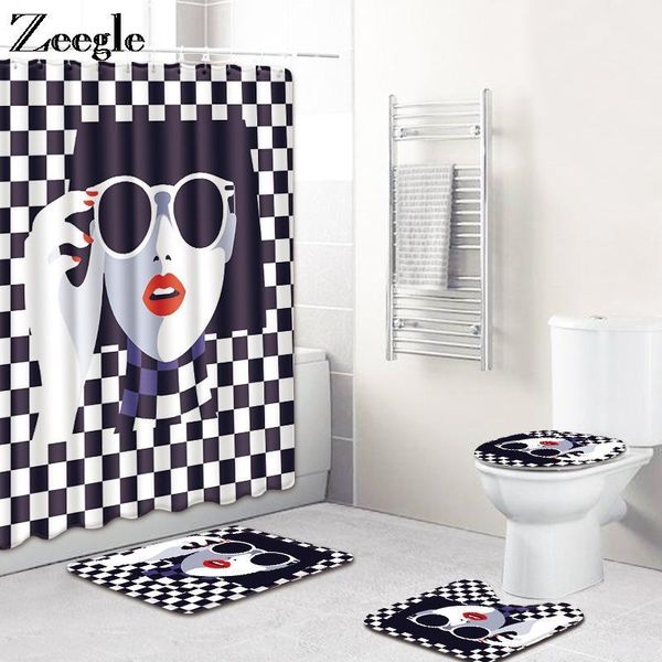 

zeegle shower curtain and bath mat set anti slip toilet pedestal rug absorbent bathroom doormat toilet seat cover mat set1