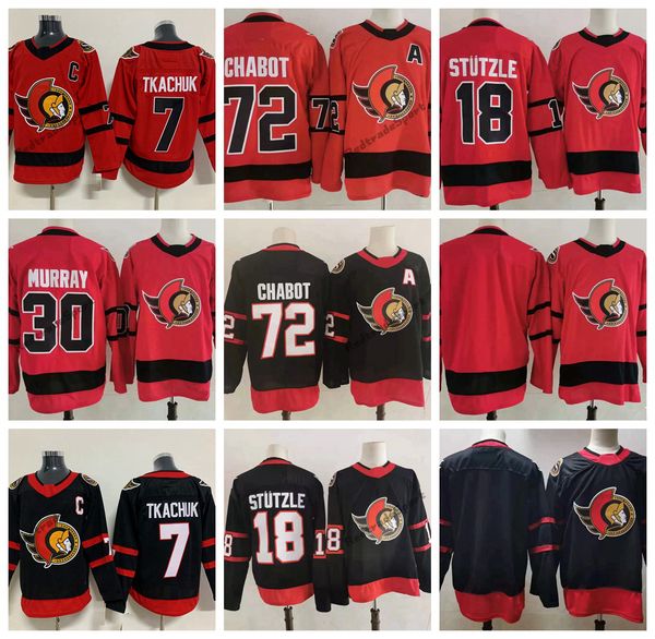 

2022 mens ottawa senators hockey jerseys 7 brady tkachuk (c) 72 thomas chabot 30 matt murray 18 tim stützle red black stitched shirts c patc, Black;red